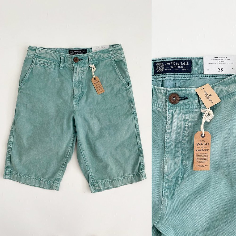 NEW American Eagle Longboard Women's Shorts Stone Wash Aqua Blue Denim Size 28